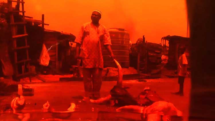 Karimah Ashadu, King of Boys (Abattoir of Makoko), 2015. HD digital film, colour with sound, 5 mins. Courtesy the artist, Fondazione In Between Art Film, Sadie Coles HQ, London and Camden Art Centre.