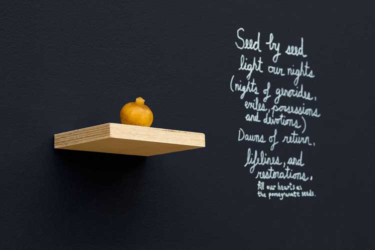 Jumana Emil Abboud, installation view, Mostyn, Artes Mundi 11, 2025-26. Photo: Rob Battersby.
