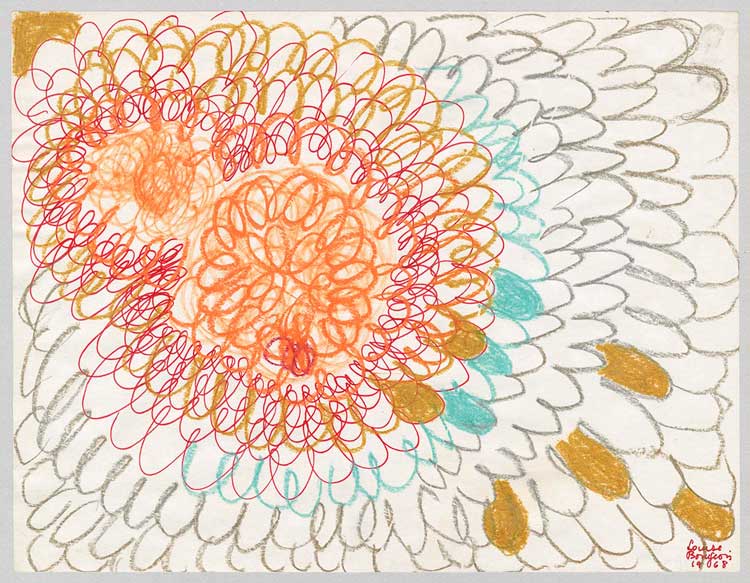 Louise Bourgeois, Untitled, 1968, Coloured crayon and red ink on paper, 21.6 × 27.9 cm © The Easton Foundation / VAGA at ARS, NY and DACS, London 2025. Photo: The Easton Foundation.