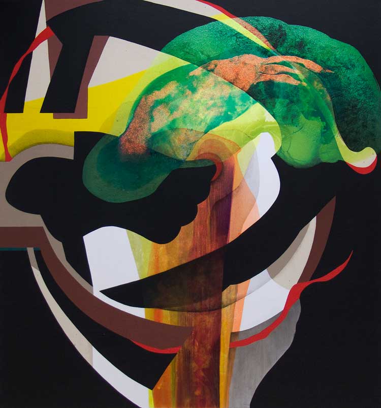 Carrie Moyer, Flamethrower, 2010. Acrylic and glitter on canvas, 76 1/2 x 71 1/2 in. The Speyer Family Collection, New York © 2025 Carrie Moyer. Courtesy the artist and Alexander Gray Associates, New York.
