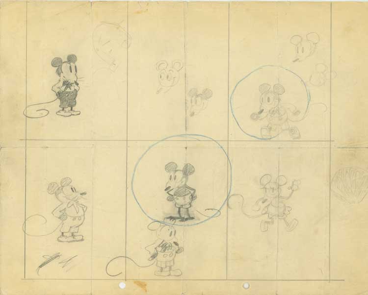The earliest known drawings of Mickey Mouse, 1928. Courtesy Walt Disney Family Foundation, © Disney.