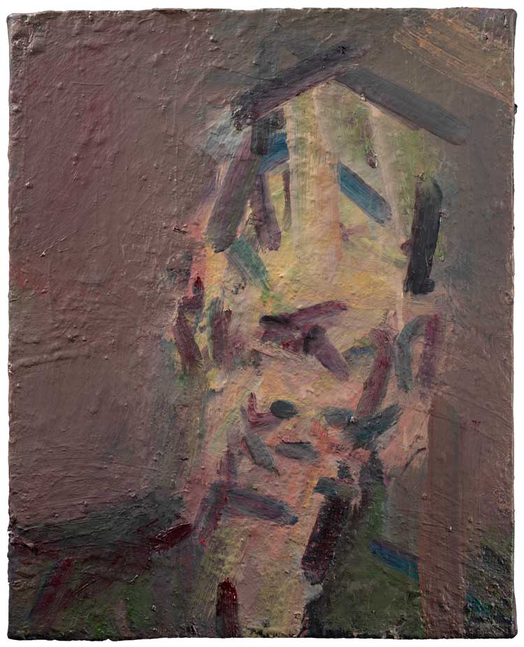 Frank Auerbach. Head of William Feaver, 2021-23. Oil on canvas, 20 1/2 x 16 in (52 x 40.5 cm). © The Estate of Frank Auerbach. Courtesy Frankie Rossi Art Projects and Michael Werner Gallery.