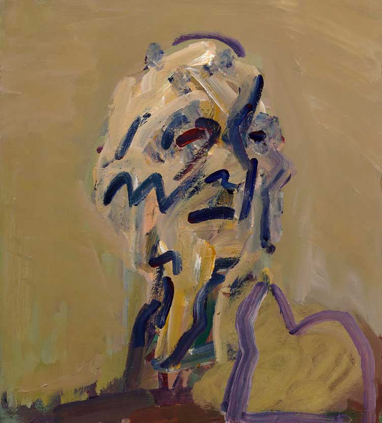 Frank Auerbach. Self-Portrait, 2024. Acrylic on board, 20 x 18 in (51 x 45.5 cm). © The Estate of Frank Auerbach. Courtesy Frankie Rossi Art Projects and Michael Werner Gallery.