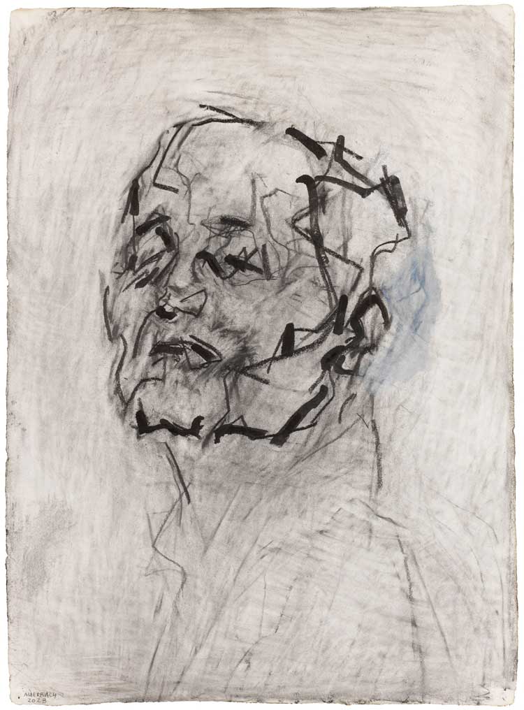 Frank Auerbach. Self-Portrait, 2023. Graphite, India ink, acrylic on paper, 30 1/2 x 22 in (77.5 x 56 cm). Private Collection. © The Estate of Frank Auerbach. Courtesy Michael Werner Gallery.