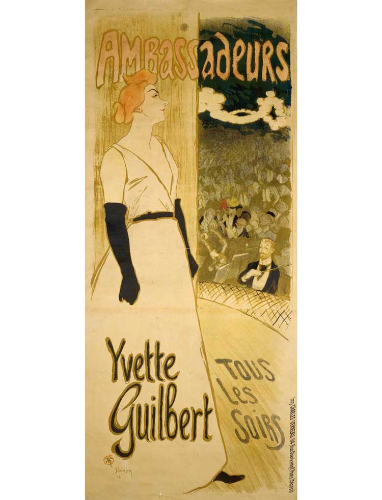 Théophile Alexandre Steinlen (1859-1923). Charles Verneau Printing House (Paris). Ambassadeurs. Yvette Guilbert. Tous les soirs, 1894. Colour lithograph, 185 × 81 cm. Paris, National Library of France, Department of Prints and Photography. Photo: BnF.