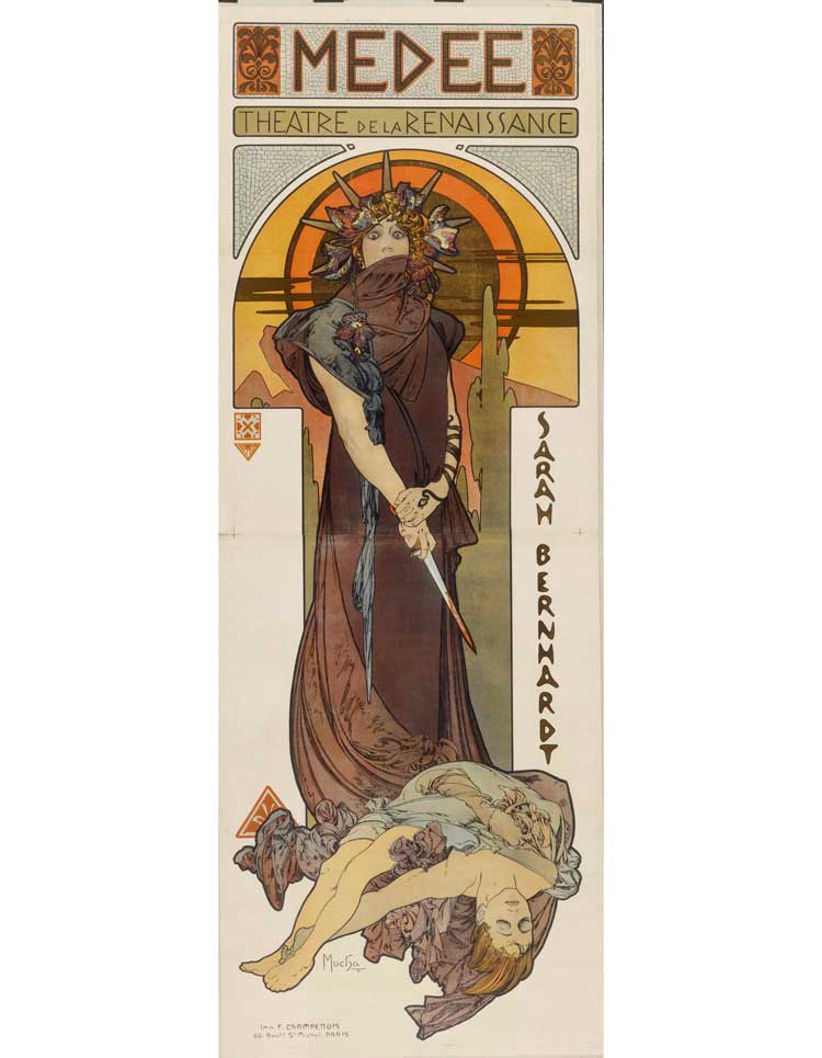 Alphonse Mucha (1860-1939). Ferdinand Champenois Printing House (Paris). Médée. Théâtre de La Renaissance. Sarah Bernhardt, 1898. Colour lithograph, 210 × 78 cm. Paris, National Library of France, Department of Prints and Photography. Photo: BnF.