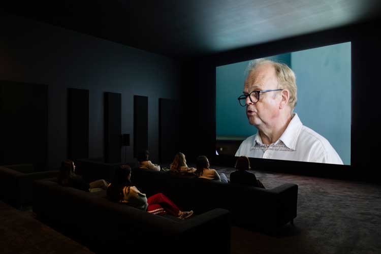 Ed Atkins and Steven Zultanski, Nurses Come and Go, But None for Me, 2024, featuring Toby Jones and Saskia Reeves. Installation view, Tate Britain, 2 April – 25 August 2025. © Tate Photography (Josh Croll).