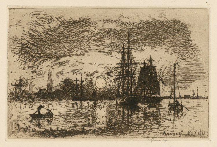 Johan Barthold Jongkind, Setting Sun over Antwerp Harbour, 1868, Etching. © Staatliche Museen zu Berlin, Museum of Prints and Drawings / Dietmar Katz.
