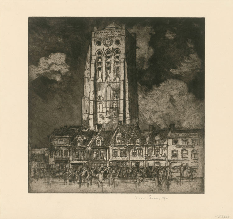 Frank Brangwyn, St. Nicholas Church in Furnes, 1908. Etching, aquatint and drypoint. © Staatliche Museen zu Berlin, Museum of Prints and Drawings / Dietmar Katz.
