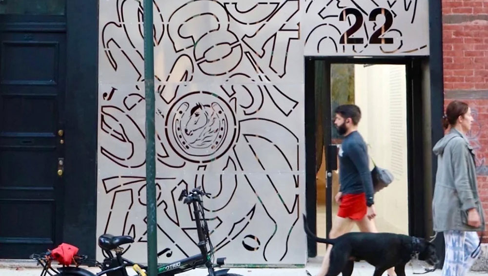 For The Revisionist, Site-Specific Facade Installation by Pooneh Maghazehe, November 2022 - June 2023. Institute for Arab and Islamic Art (IAIA). Image courtesy of IAIA.