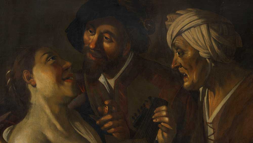 Han van Meegeren (1889-1947), Forgery in the manner of Dirk van Baburen (c1595-1624), The Procuress, around 1930, oil paint on canvas. The Courtauld, London (Samuel Courtauld Trust).