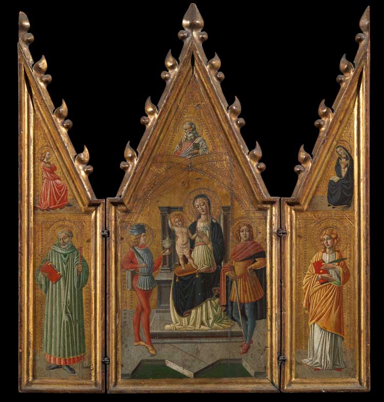Icilo Fererico Joni (1866-1946), Virgin and Child with Saints, oil paint and gold leaf on panel. The Courtuald, London (Samuel Courtauld Trust).