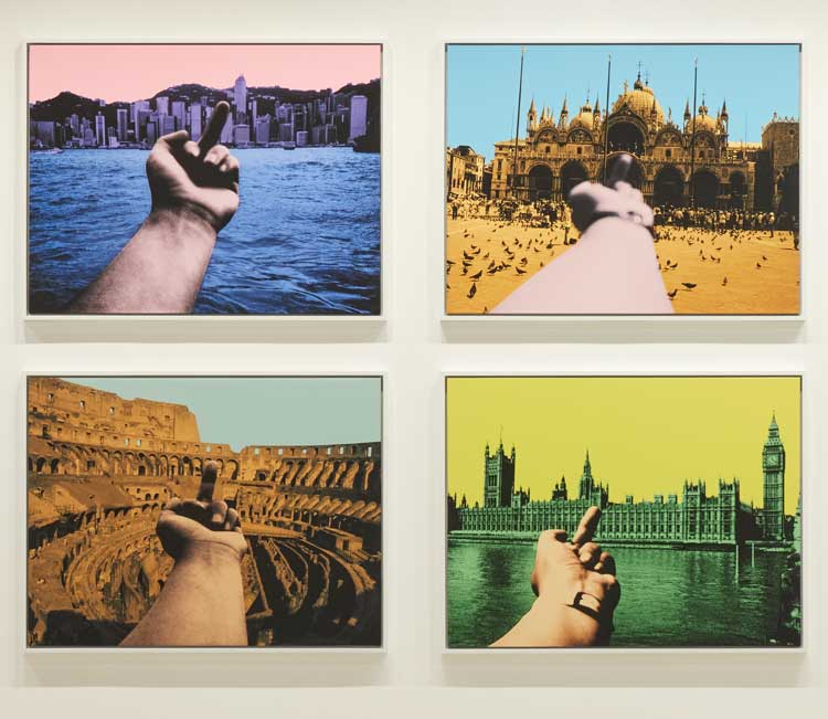 Ai Weiwei, Middle Finger series. Installation view, Ai Weiwei: Making Sense, The Design Museum, London 2023. Photo: Ed Reeve.