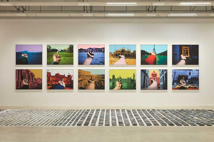 Ai Weiwei, Middle Finger series. Installation view, Ai Weiwei: Making Sense, The Design Museum, London 2023. Photo: Ed Reeve.