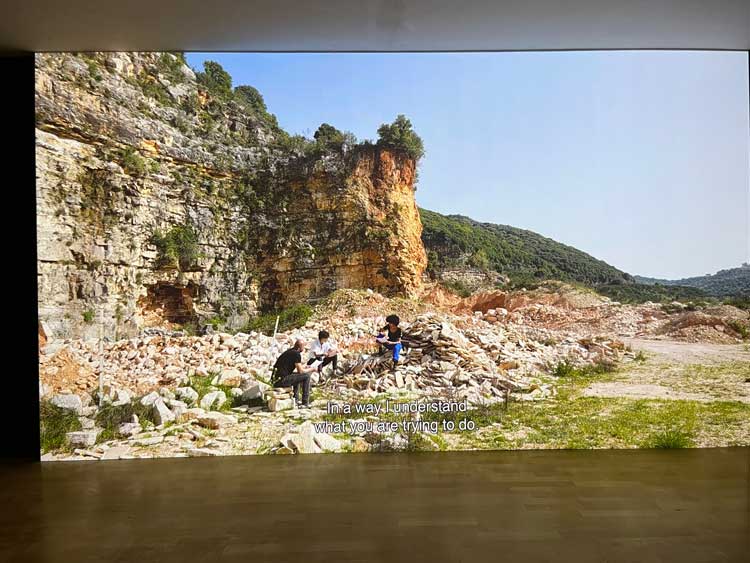 Marwa Arsanios. Who Is Afraid of Ideology? Part 4: Reverse Shot, 2022. Installation view, Talbot Rice Gallery, 2023. Photo: Veronica Simpson.