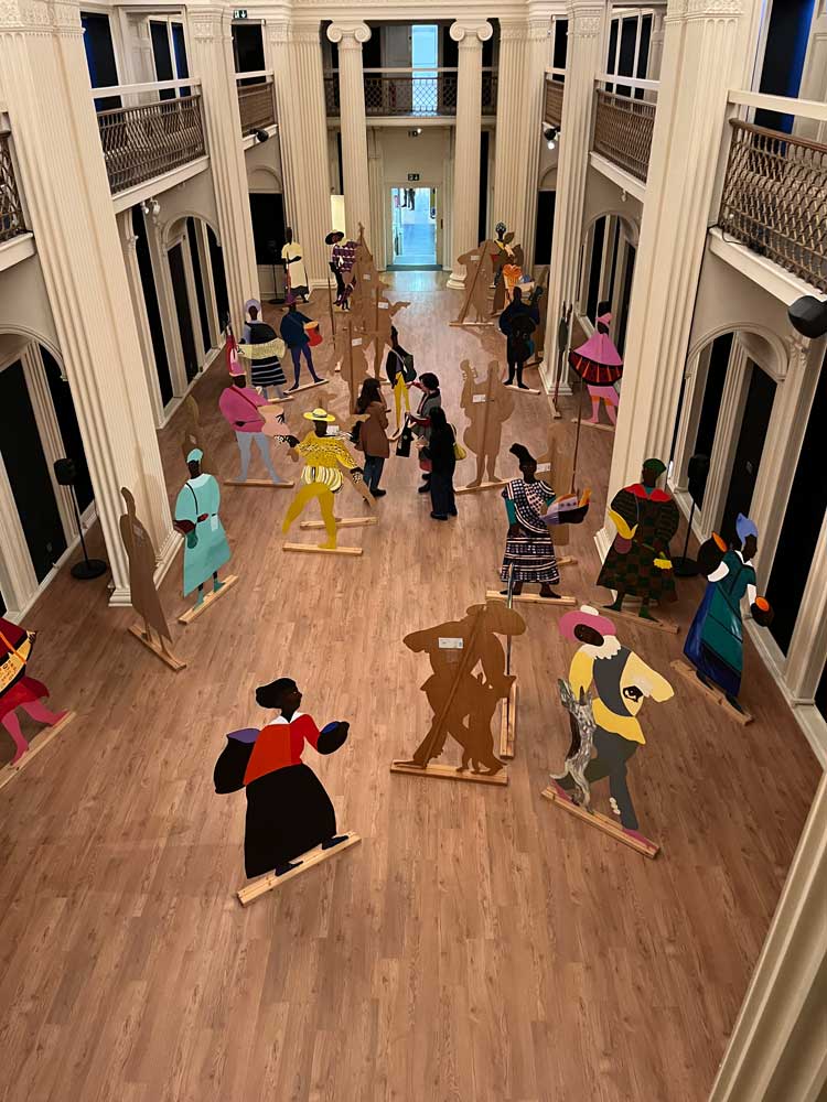 Lubaina Himid, Naming the Money, installation view, Talbot Rice Gallery, 2023. Photo: Veronica Simpson.