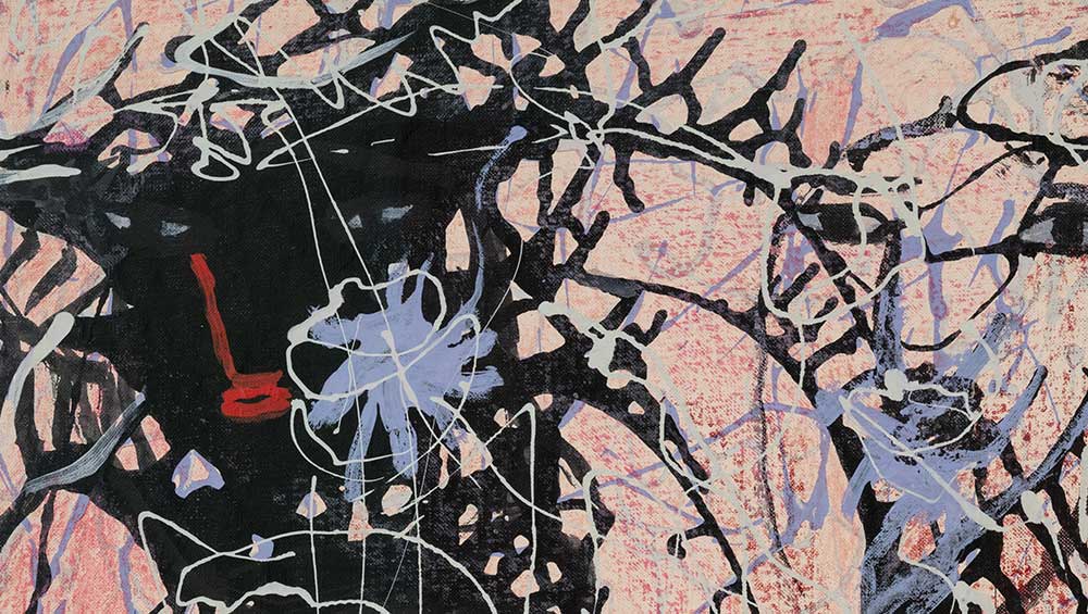 Janet Sobel, Untitled, c1948. Mixed media on canvas board, 76.2 x 50.8 cm. Courtesy The Christian Levett Collection.