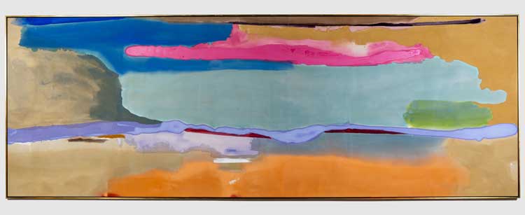 Helen Frankenthaler, April Mood, 1974. Acrylic on canvas, 152 x 434 cm. Courtesy of ASOM Collection. © Helen Frankenthaler Foundation, Inc. / ARS, NY and DACS, London 2022.