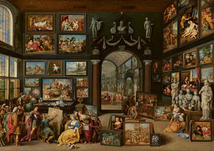 Page 152-153. Willem van Haecht, Apelles Painting Campaspe, c1630. Oil on panel, 104.9 x 148.7 cm (41 3/8 x 58 5/8 in). The Mauritshuis, The Hague.