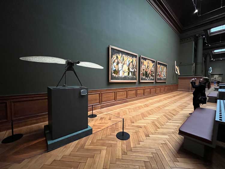 Heaven-themed room, old and new, including altarpiece and Panamarenko sculpture. Photo: Veronica Simpson.