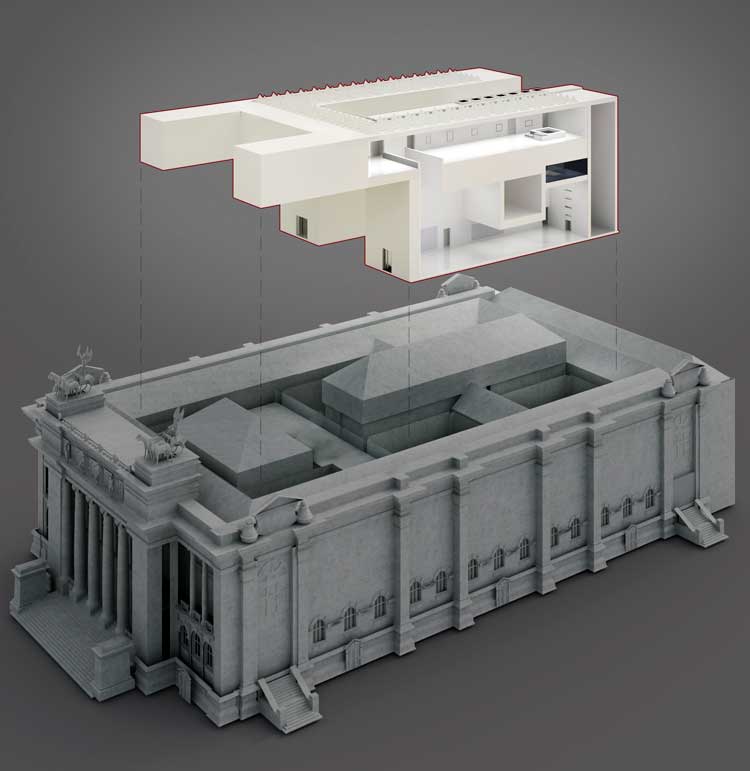 Royal Museum of Fine Arts Antwerp (KMSKA). The new galleries slot into the original building. Image © KAAN Architecten.