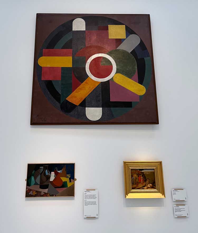 Unusual trio of two 20th-century paintings and one Fra Angelico (bottom right). Photo: Veronica Simpson.