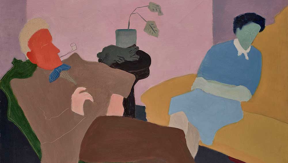 Milton Avery, Husband and Wife, 1945 (detail). Oil on canvas, 85.7 x 111.8 cm. Wadsworth Atheneum Museum of Art, Hartford, Connecticut. Gift of Mr and Mrs Roy R. Neuberger. Photo: Allen Phillips / Wadsworth Atheneum. © 2022 Milton Avery Trust / Artists Rights Society (ARS), New York and DACS, London 2022.