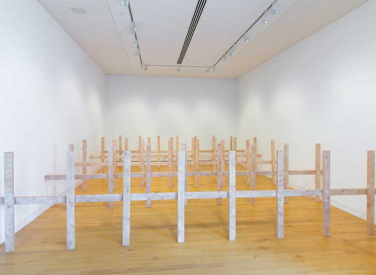Mary Miss, Room Fence, 1970/2022, Courtesy of the artist, installation view, 52 Artists: A Feminist Milestone, The Aldrich Contemporary Art Museum, 6 June 2022 to 8 January 2023. Photo: Jason Mandella.