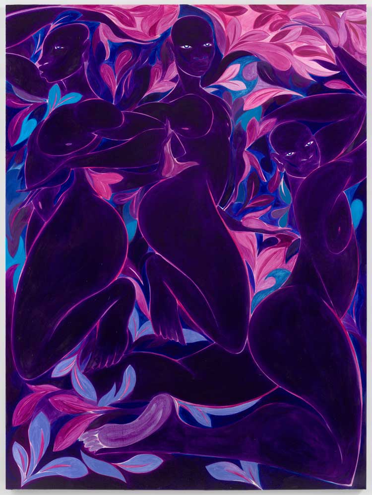Tunji Adeniyi-Jones. Charm, Honour & Grace, 2021. Oil on canvas, 203.2 x 152.4 cm (80 x 60 in). © the artist. Photo © White Cube (Dan Bradica).