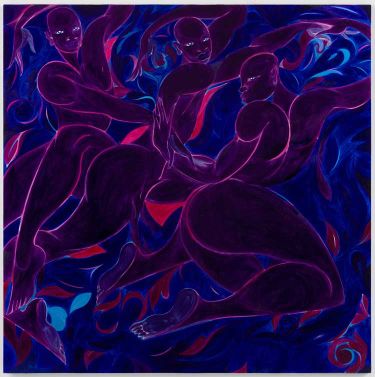 Tunji Adeniyi-Jones. Frolicking Youth, 2021. Oil on canvas, 198.1 x 198.1 cm (78 x 78 in). © the artist. Courtesy White Cube.