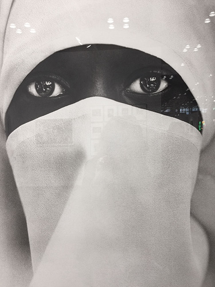Chester Higgins. A Young Muslim Woman in Brooklyn, 1990. Silver Gelatin Print. Installation view, The Armory Show 2021. Photo: Jill Spalding.