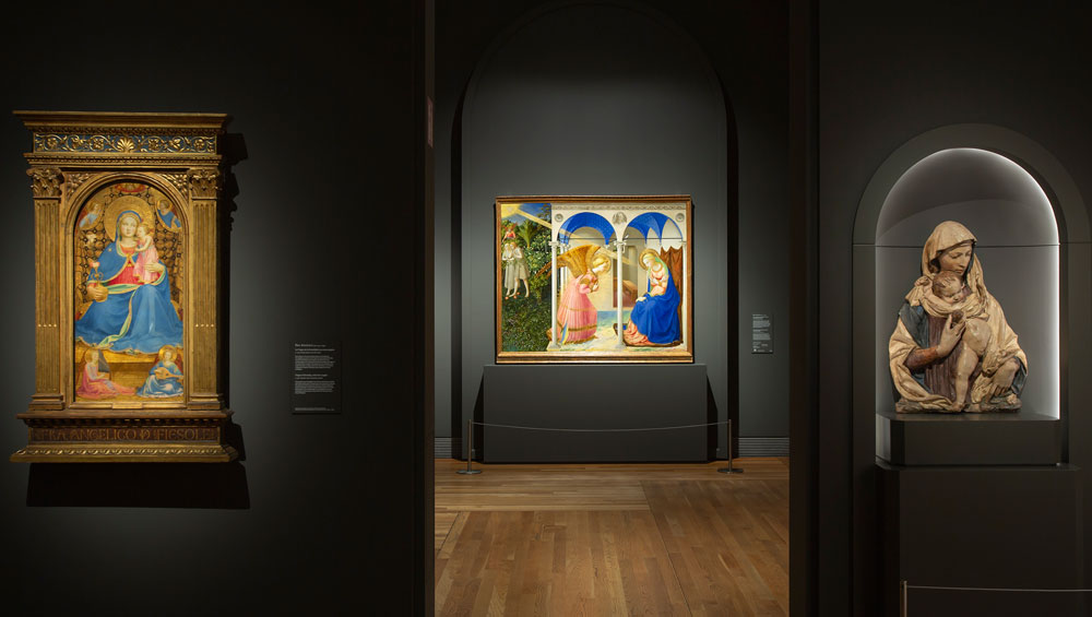 Fra Angelico. Annunciation and Expulsion of Adam and Eve from Eden, c1425–26. Tempera and gold on panel, 190.3 x 191.5 cm. Madrid, Museo Nacional del Prado.