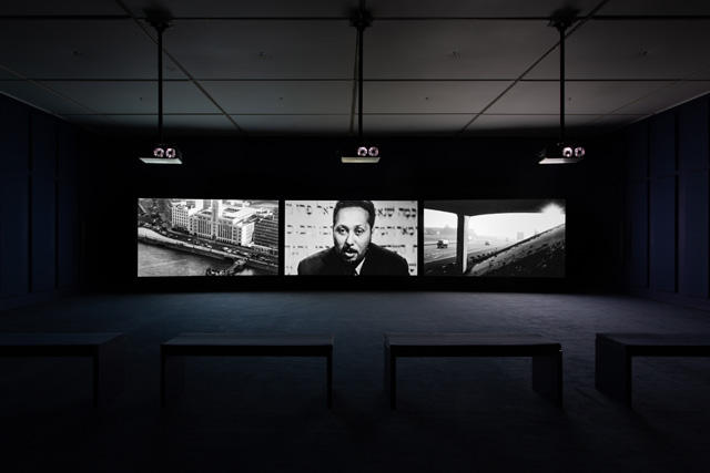 John Akomfrah, The Unfinished Conversation, 2012. Ballasts of Memory installation view, BALTIC Centre for Contemporary Art 2019. Photo: Rob Harris © 2019 BALTIC. Courtesy of the artist, Smoking Dogs Films and Lisson Gallery.