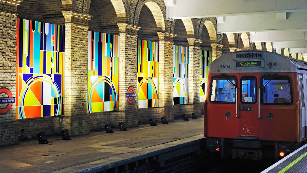 Sarah Morris. Big Ben [2012], for Art on the Underground, Gloucester Road station, London, 11 June 2012 – 1 September 2013. Photograph: Thierry Bal.