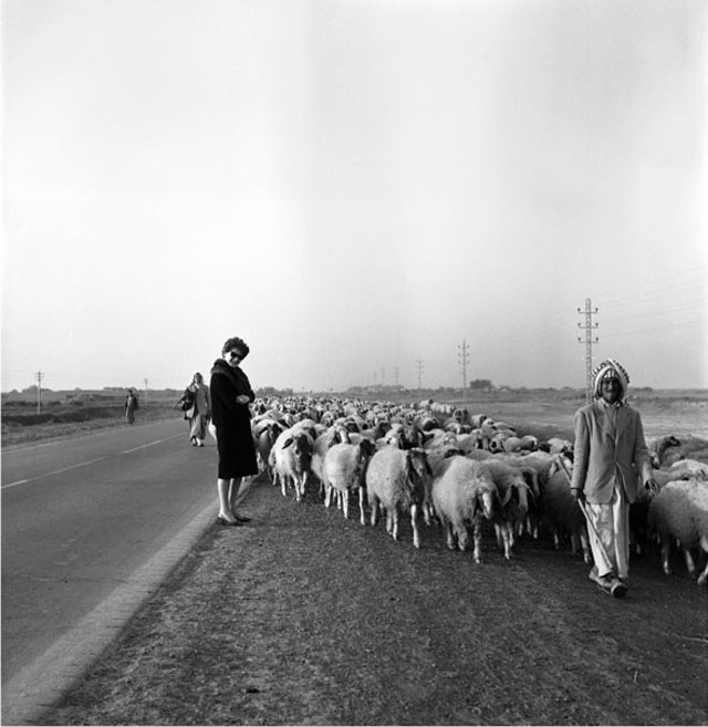 Latif Al Ani. Lady in the Eastern Desert, 1961. B+W digital print on Hahnemühle Baryta Fine Art paper, 25 x 25 cm. © The artist and the Arab Image Foundation, Courtesy the Ruya Foundation.