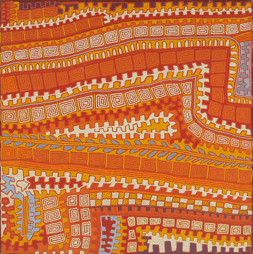 Patrick Tjungurrayi.
PT 0901010,
painted at Kiwirrkura 2009.
Acrylic on Belgian linen
122 x 122 cm.
Provenance:
Papunya Tula Artists Pty Ltd,
Scott Livesey Galleries.
Copyright © Papunya Tula Artists Pty Ltd.