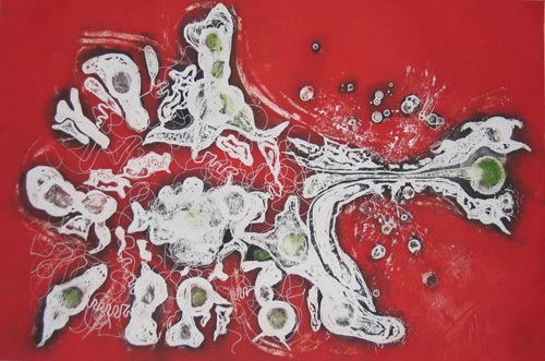 Susan Aldworth. Apoptosis 3, 2007, colour etching and aquatint, 35 x 50 cm