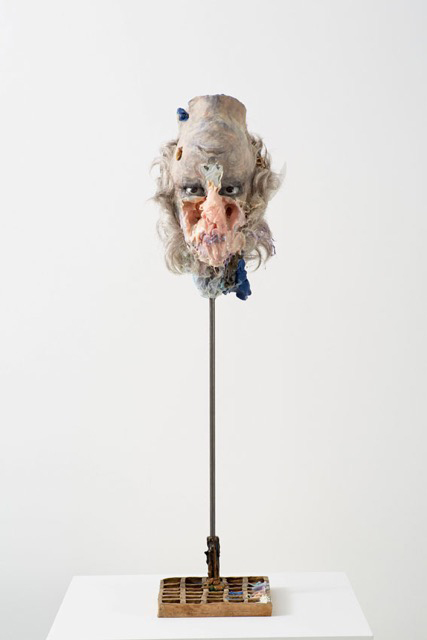 David Altmejd. Matter, 2015. Polyurethane foam, acrylic paint, epoxy gel, epoxy clay, resin, glass eyes, synthetic hair, chicken feathers, metallic pigment, bronze, steel, 87 x 21.5 x 25 cm (34 1/4 x 8 1/2 x 9 7/8 in).
