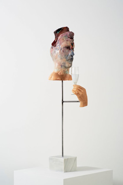 David Altmejd. To the Other, 2015. Polyurethane foam, epoxy gel, epoxy clay, resin, acrylic paint, glass eyes, glass, steel, marble,
88 x 21 x 29 cm (34 5/8 x 8 1/4 x 11 3/8 in).