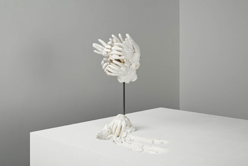 David Altmejd. Work, 2015. Plaster, 60 x 30 x 32 cm (23 5/8 x 11 3/4 x 12 5/8 in). Plinth insert sculpture: 9 x 60 x 20 cm (3 1/2 x 23 5/8 x 7 7/8 in).