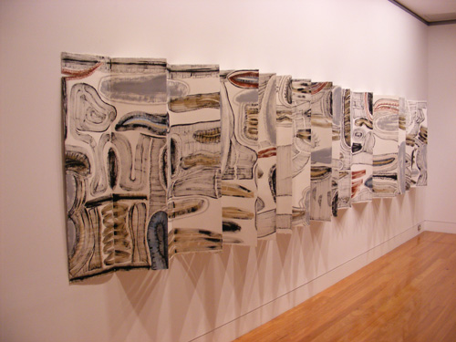 Helen Geier. Split Rocks, 2008. Paper, gesso, watercolour. 915 cm x 113 cm.