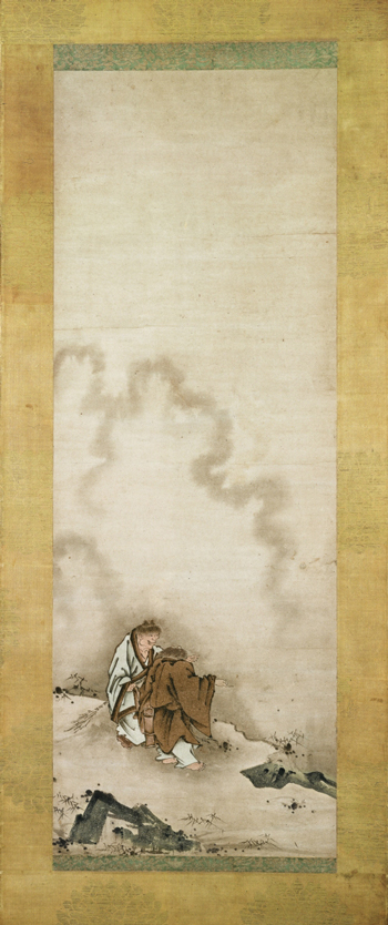 Bukan, Kanzan, and Jittoku. Reisai (act. mid-15th c.). Japanese, Muromachi period (1392-1573), 15th c.Pair of hanging scrolls, ink and colors on paper;96.5 x 34.6 cm (each). Property of Mary Griggs Burke. Photo: Bruce Schwarz.