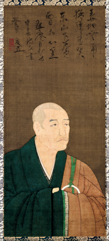Portrait of Mokuan Shuyu. Painter unknown. Japanese, Nanbokucho period (1336–1392), 1373. Hanging scroll, ink and colors on silk; 108.0 x 47.5 cm. Kyoto National Museum. Important Cultural Property. Photo: Kanai Morio; courtesy of Kyoto National Museum.