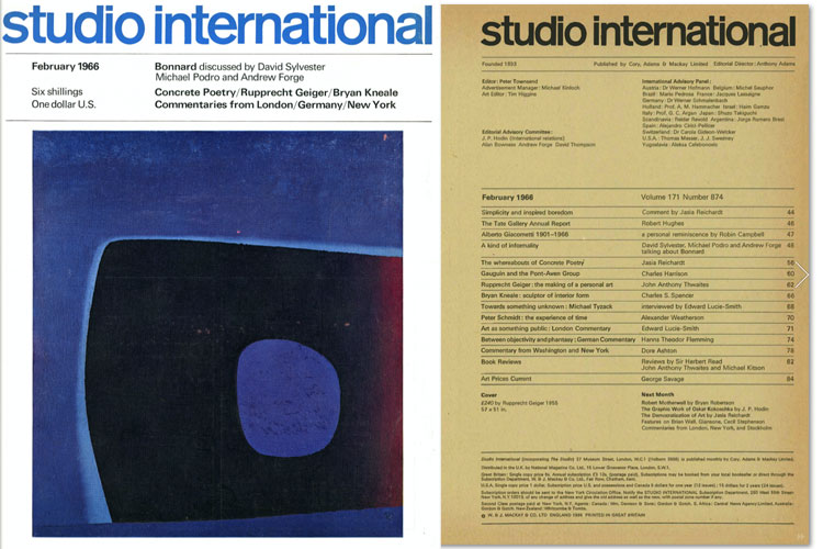 Studio International, February 1966, Volume 171 Number 874. Cover image: E240 by Rupprecht Geiger, 1955.