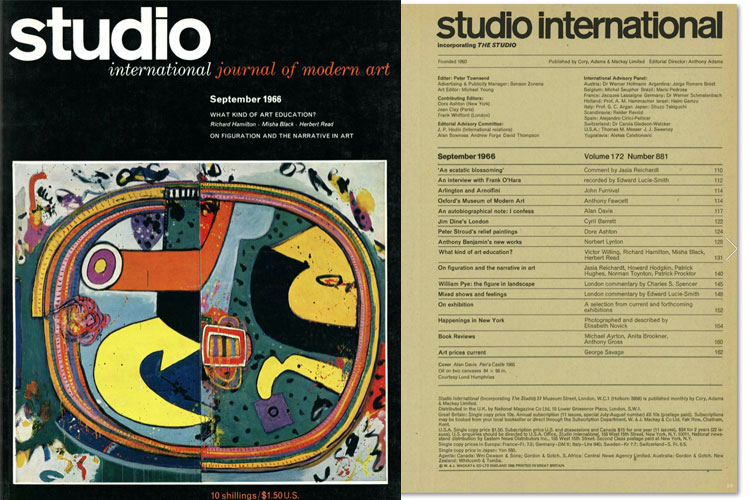 Studio International, September 1966, Volume 172 Number 881. Cover image: Alan Davie, Pan's Castle, 1965. Oil on two canvases, 84 x 95 in. Courtesy Lund Humphries.