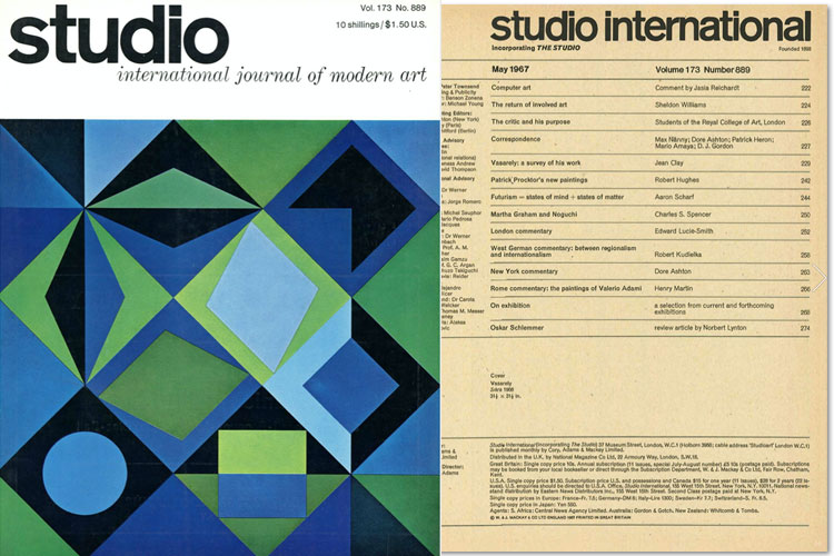 Studio International, May 1967, Volume 173 Number 889. Cover image: Vasarely. Sikra, 1966. 31½ x 31½ in.