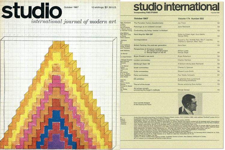 Studio International, October 1967, Volume 174 Number 893. Cover image: Cover specially designed for this issue by Joe Tilson.