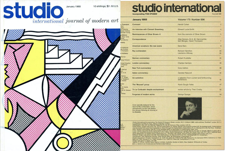 Studio International, January 1968, Volume 175 Number 896. Cover image: Cover specially designed for this issue by Roy Lichtenstein.