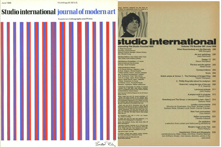 Studio International, June 1968, Volume 175 Number 901. Cover image: The cover, specially designed for this issue by Bridget Riley, is a preliminary study for Chant Ill, a work described in David Thompson's article.