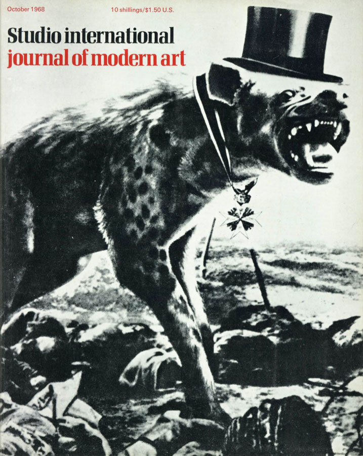 Studio International, October 1968, Volume 176 Number 904. Cover image: Detail of John Heartfield's War and corpses - the last hope of the rich (27 April. 1932) which is reproduced in its entirety on page 134.